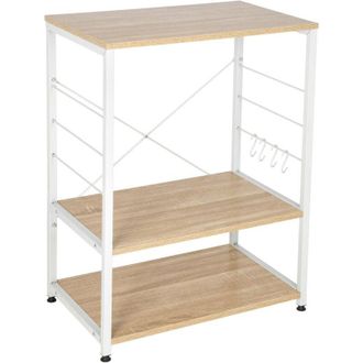 Woltu Estante De Cocina Estante De Microondas Estante Met&aacute;lico De Madera Y Acero Con 3 Estantes 60 X 40 X 82cm Blanco + Roble Claro - Woltu