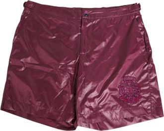 Dolce & Gabbana Burgundy Polyester Logo Embossed Crest Mens Swimwear