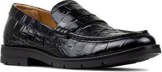 Donald J Pliner Caiden Croc Embossed Penny Loafer in Black at Nordstrom, Size 10.5
