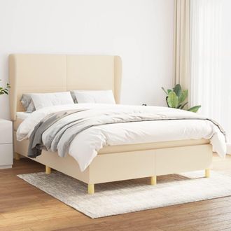 vidaXL Cama Box Spring Con Colch&oacute;n Tela Color Crema 140x190 Cm Vidaxl