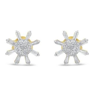 House of Brilliance 10k Yellow Gold Round and Baguette Diamond Stud Earring at Nordstrom