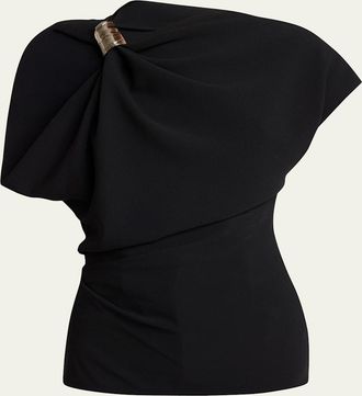 Proenza Schouler Malika Draped Short-Sleeve Top