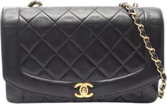 Chanel Pre-owned Matelasse Diana Flap Lambskin Shoulder Bag - Dames - Vintage Schoudertas - Zwart - ONE Size - Leer - Vintage