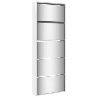Berkfield Home Shoe Cabinet with Mirror 5-Layer High Gloss White 63x17x169.5 cm