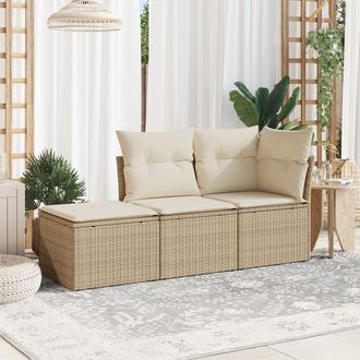 vidaXL Juego De Sof&aacute;s De Jard&iacute;n Con Cojines Beige 3 Pzas Rat&aacute;n Pe Vidaxl