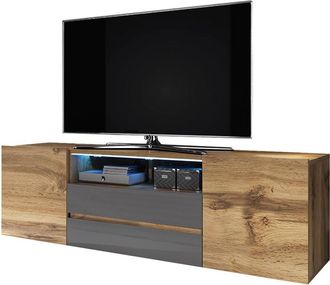 Selsey Selsey Bros - Mueble Para Tv - Roble Wotan / Gris Brillo - Con Iluminaci&oacute;n Led - Moderno