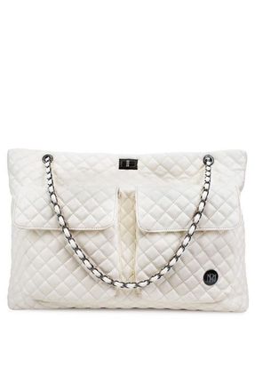 Badgley Mischka Diana XL Quilted Vegan Leather Travel Weekender Duffel Bag in Cream at Nordstrom, Size X-Large