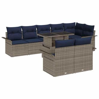 vidaXL Conjunto De Sof&aacute; De Jard&iacute;n Con Coj&iacute;n 9 Pcs Gris Polirat&aacute;n Vidaxl