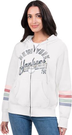 G-III 4Her by Carl Banks Womens G-III 4Her by Carl Banks White New York Yankees Naamah Sleeve Stripe Fleece Full-Zip Hoodie at Nordstrom, Size Small