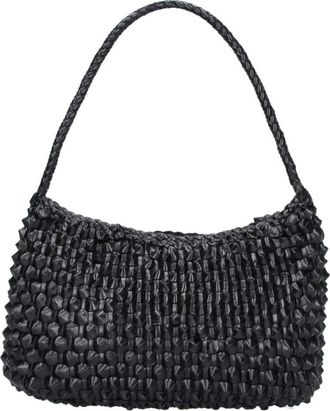 Dragon Diffusion Black Basil Cactus Woven Leather Shoulder Bag