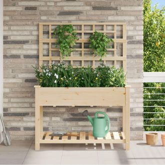 Berkfield Home Garden Planter with Trellis&Shelf 115x59x152 cm Solid Wood Fir in Beige | Size: 115 x 59 x 152 cm