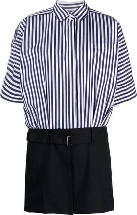 sacai Blauw Gestreept Shirt Playsuit - Dames - Playsuits - Blauw - M - Katoen - Jumpsuits & Playsuits