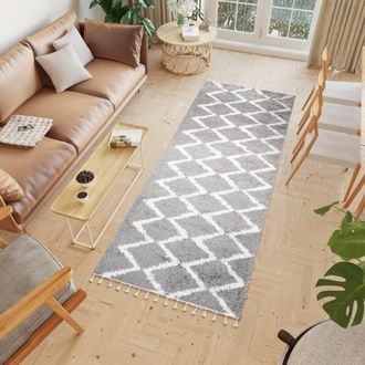 Tapiso Alfombra de pasillo shaggy de polipropileno en gris oscuro 100x150 cm