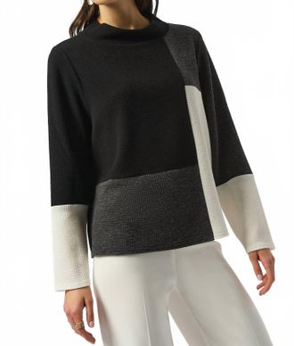 Joseph Ribkoff Color Block Boxy Pullover Top In Black/winter White/grey