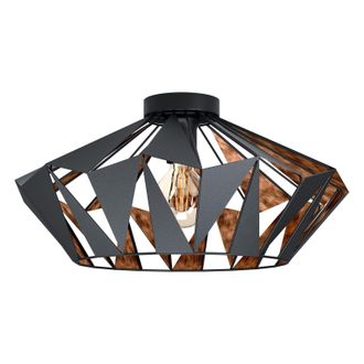 Loops Semi Flush Ceiling Light Black & Copper Geometric Shade 1 x 60W E27 Bulb