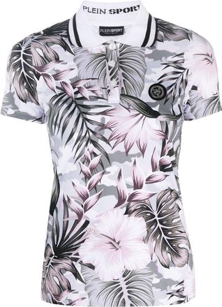 Plein Sport floral-print polo shirt - women - Polyester - S - Black