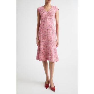 St. John Provence Cap Sleeve Tweed Dress in Peony /Deep Coral Multi at Nordstrom, Size 10