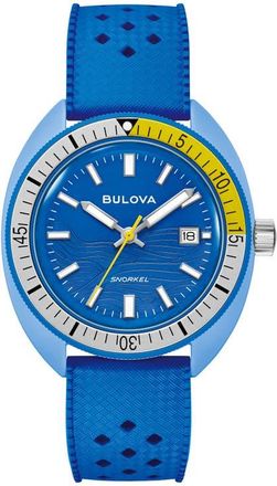 Bulova Snorkel Sea Turtle Rubber Strap Watch, 41mm in Blue at Nordstrom