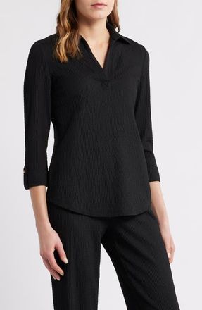 Anne Klein Textured Ridge Knit Popover Top in Anne Black at Nordstrom, Size X-Small