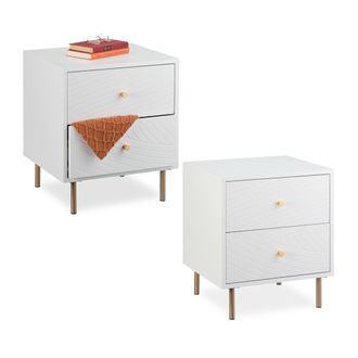 Relaxdays Relaxdays - 2 Mesitas De Noche Con 2 Cajones, Mesilla Dormitorio, Mesas Auxiliares De Cama, 52 X 45 X 40 Cm, Blanco/dorado
