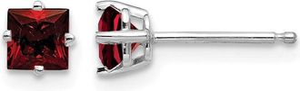 Diamond2Deal 14k White Gold 4mm Princess Cut Garnet Earrings