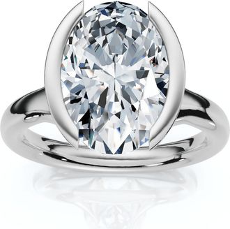 Pompeii3 Certified Terresa 3Ct Oval Diamond Engagement Half Bezel Ring Lab Grown