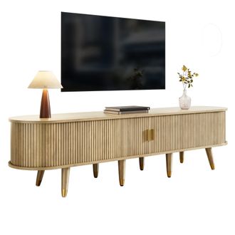 STILVORA Mueble De Tv Con 2 Puertas Correderas, 2 Cajones Y Nichos, Estilo Natural, 175&times;38&times;45 Cm, En Mdf, Roble