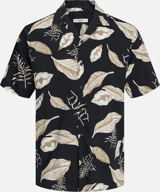 Jack & Jones Mens Jack & Jones Mens Bladrew Print Resort Short Sleeve Shirt - Black - Size: 42/Regular