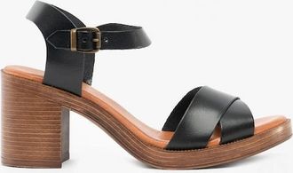 Hush Puppies Womens Hush Puppies GEORGIA Womens Leather Heeled Sandals Black - Size: 4