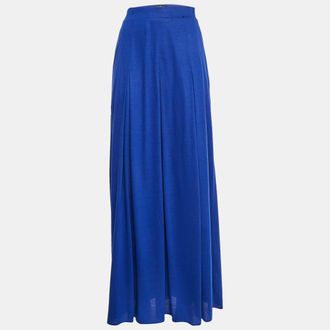 Roberto Cavalli Class Roberto Cavalli Blue Jersey Knit Zip Up Maxi Skirt