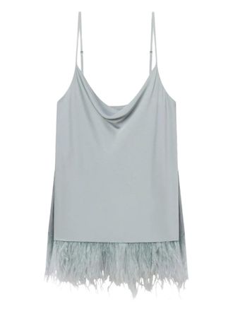A.L.C. Eliza feather-trim top - women - Viscose/Polyester/Ostrich Feather - M - Blue
