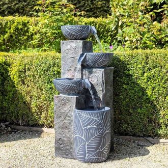 PRIMROSE Guarda Cascading Tiered Bowls Water Feature With Lights 83cm in Grey
