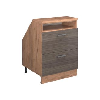 Vicco Armario De Cocina Para Techo Inclinado R-line, Gris Noble, 60 Cm Con 2 Cajones, Carcasa 60 Cm De Profundidad, Vicco
