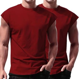 Generic 2 Pack Mens Tank Tops Sleeveless T Shirts Bodybuilding Tanks Shirt Muscle Fit Summer Tshirt Athletic Fitness Gym Tees Camisetillas para Hombre(Red 2pc