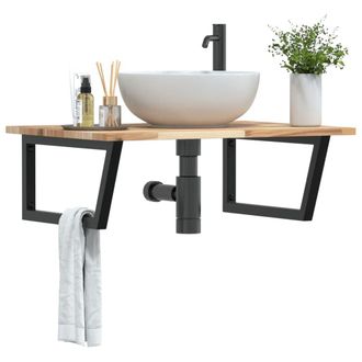 Berkfield Home Basin Shelf Wall Mounted Steel & Solid Wood Acacia in Brown