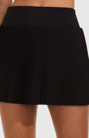 Lands End High Waisted Pleated Woven Swim Skort in Black at Nordstrom, Size 16