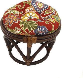International Caravan Inc Rattan Ottoman with Outdoor Fabric Cushion
