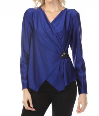 Joseph Ribkoff Faux Wrap Fitted Satin Top In Royal Sapphire
