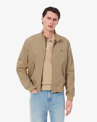 Lacoste Mens High Neck Harrington Jacket in Tan Cotton - Size Large