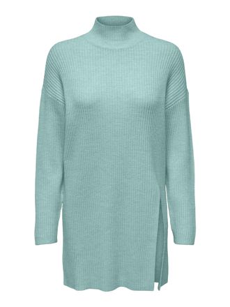 Only Strickpullover ONLY ONLKATIA LS LONG SLIT HIGHNECK KNT, Damen, Gr. S (36), gr&uuml;n (harbor gray detail:melange), Strick, Obermaterial: 50% Viskose, 27% N