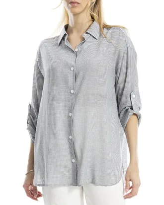 Max Studio Roll Tab Oversized Button Front Shirt
