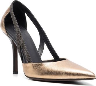 Brunello Cucinelli 110mm pointed-toe pumps - women - Calf Leather/Calf Leather/Calf Leather/Rubber - 38 - Gold