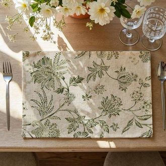 OEM Manteles Individuales De Lino Con Estampado Floral Oto&ntilde;al, Estilo R&uacute;stico Jacobino, Lavables, 33 X 43 Cm, Color Verde