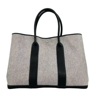 Herm&egrave;s Black Gray Toile H Buffalo Leather Handbag Tote Bag (Pre-Owned)