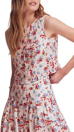 Boden Andrea Crop Linen Top in Ivory Floral at Nordstrom, Size 12