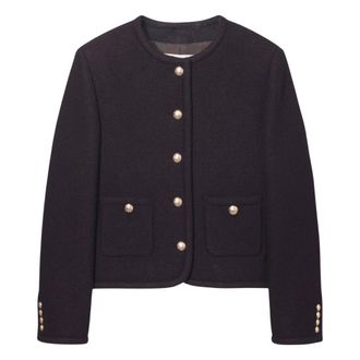 Dunst Klassieke Tweed Blazer - Dames - Jassen - Bruin - Maat: S Tweed