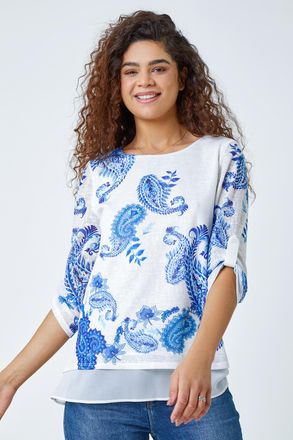 Roman Paisley Print Double Layer Top