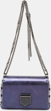 Jimmy Choo London Metallic Navy Blue Leather Lockett City Shoulder Bag