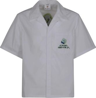 Casablanca Embroidered SS Shirt - Heren - Korte mouwen Overhemden - Wit - M - Overhemden