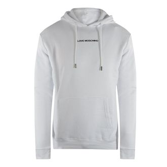 Moschino Mens Love Plain Logo White Hoodie Cotton - Size X-Large